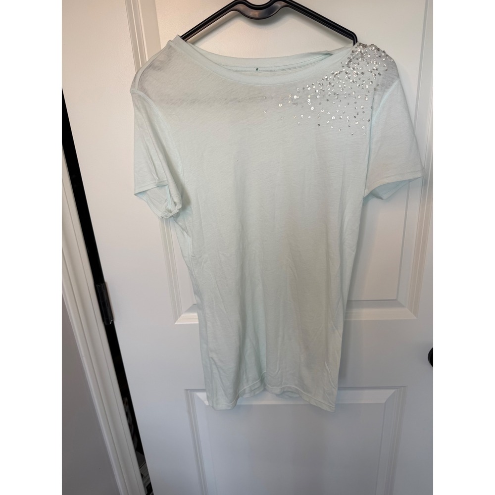 American Eagle Outfitters Feather Tee Mint Green Sequin Shoulder T-Shirt XL